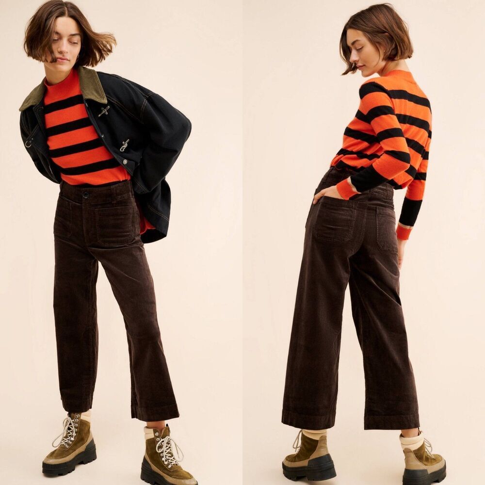 Maeve Women Size 32 Colette Crop Wide Leg Corduroy Trousers Pants Casual Retro